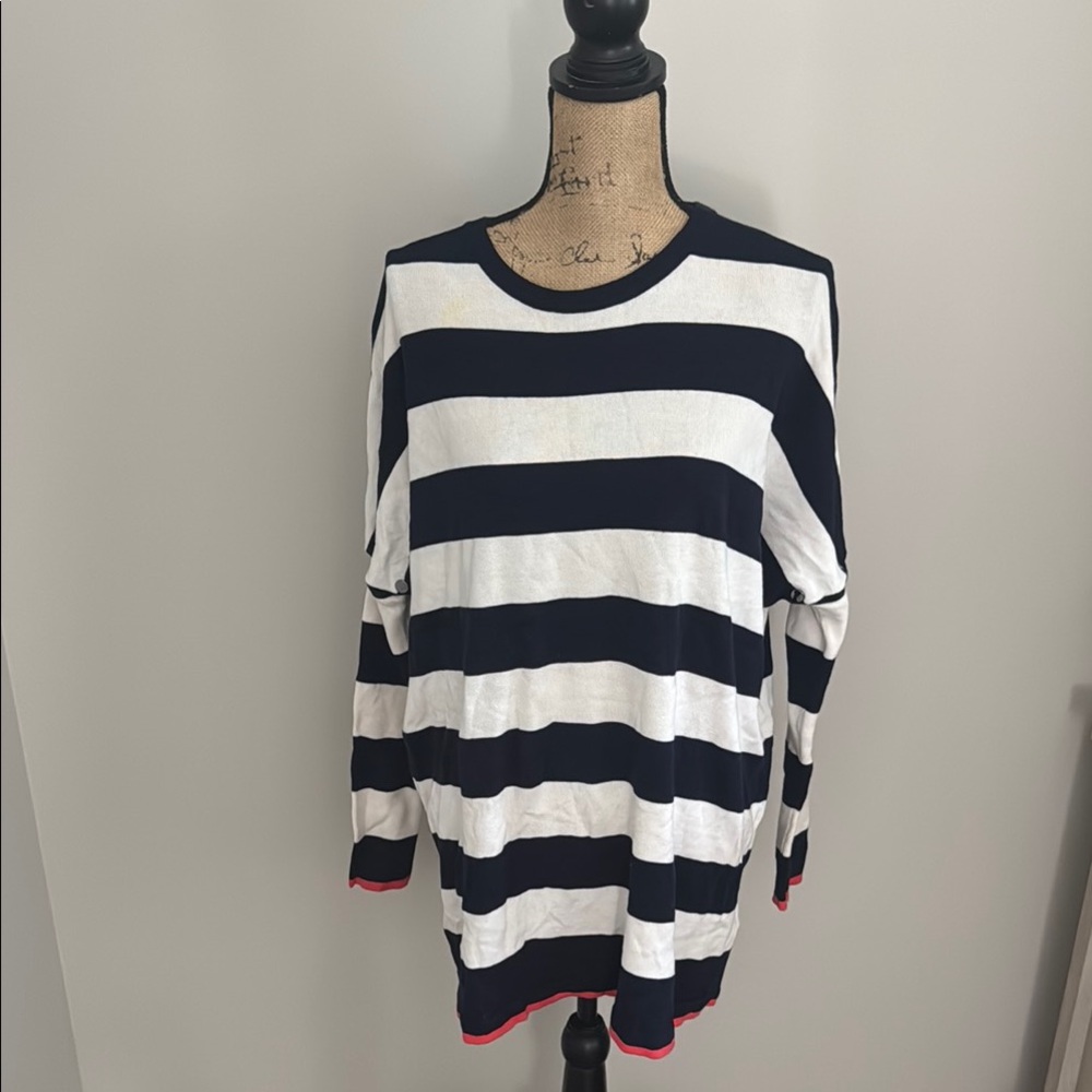 Maternity size medium Striped Navy and White Long Sleeve Top